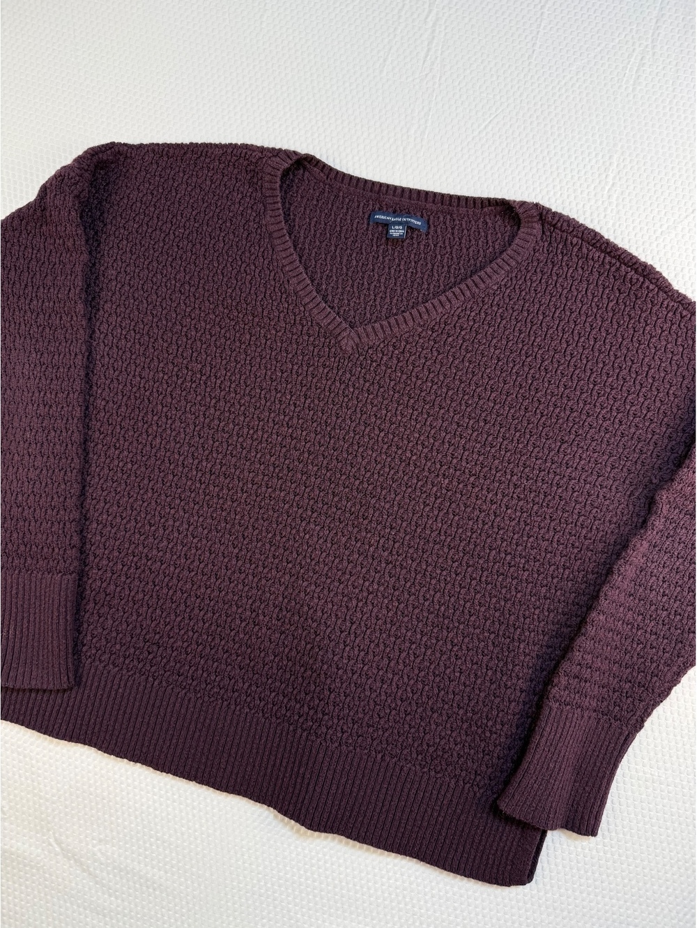 American Eagle Sweater Women L Purple V Neck Textured Knit Wool Blend Boho